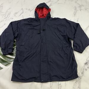 J.Crew Mens Vintage 90s Windbreaker Jacket Size XL Navy Blue Hooded Oarsman
